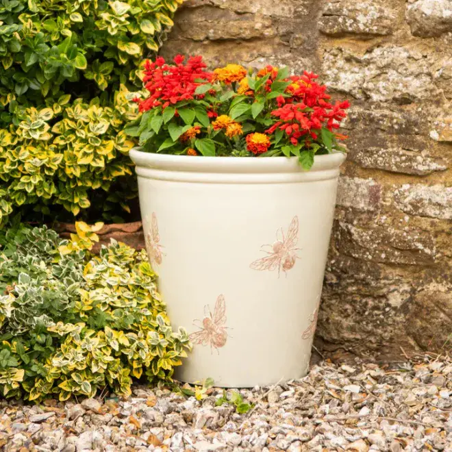Eco Planter - Off White Bee Planter - Recycled Plastic Planter - 40cm.