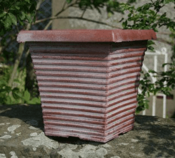 Eco Pot - 10” Tall Tapered Square Planter - Terracotta & white stripes