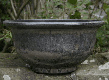 Eco  Recycled Plastic Garden Glazed  Planter/Mini Pond -  Bowl -  Flamed Charcoal- Large 40cm