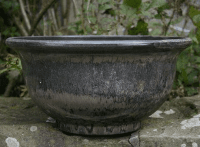 Eco  Garden Glazed  Planter/Mini Pond -  Bowl -  Flamed Charcoal- Large 40cm.