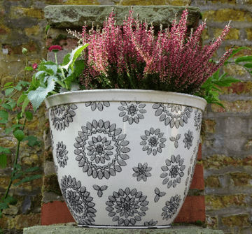 Eco Recycled Plastic - Garden Planter - 14" Mexican Sunflower Planter - Black & White - 35.6cm