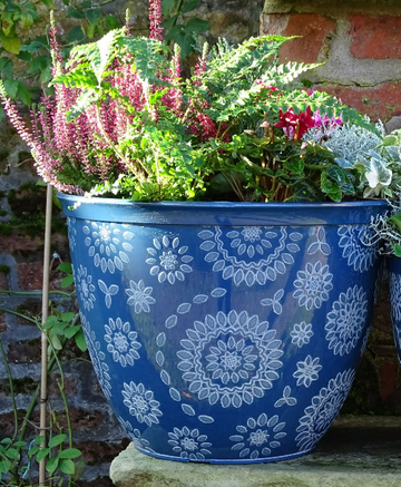 Eco Recycled Plastic - Garden Planter - 14" Mexican SunflowerPlanter - Blue & White - 35.6cm