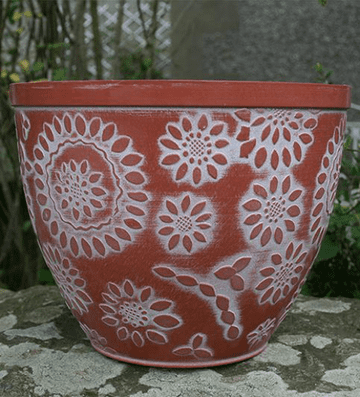 Eco Recycled Plastic - Garden Planter - 14" Mexican SunflowerPlanter - Terracotta & White - 35.6cm