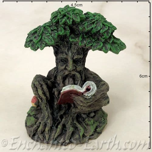 Enchanted Forest -  Green Tree man Miniature - reading a book.