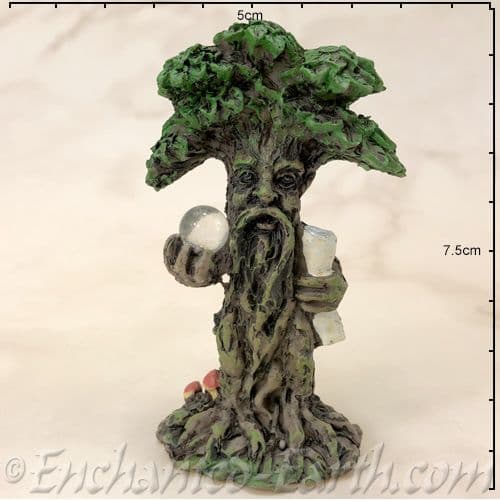 Enchanted Forest -  Green Tree Man Miniature - with Crystal Ball.