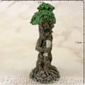 Enchanted Forest -  Green Tree Man Miniature - with scroll  on the left looking out.