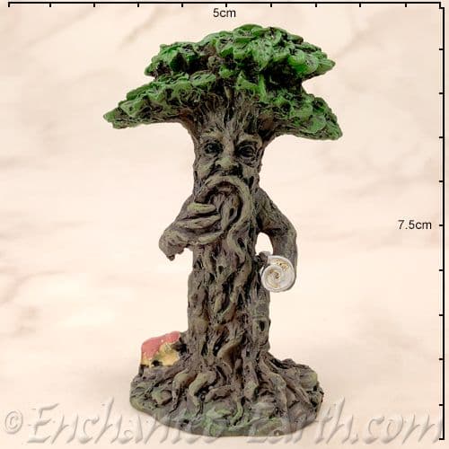 Enchanted Forest -  Green Tree Man Miniature - with scroll  on the  right.