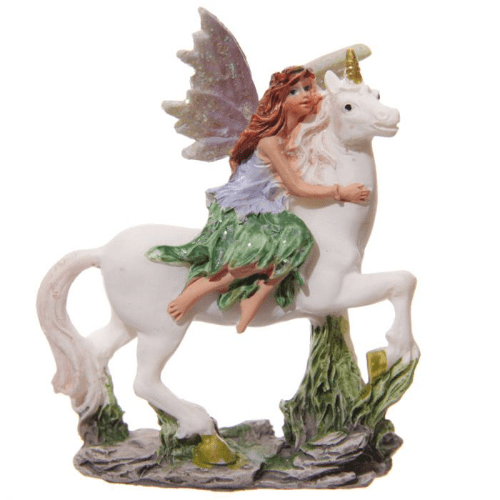 Enchanted Garden Fairy Riding a Unicorn - Blue & Green.