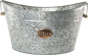 Extra Large Tin Galvanised Garden Boat Planter with wooden handles - 54cm