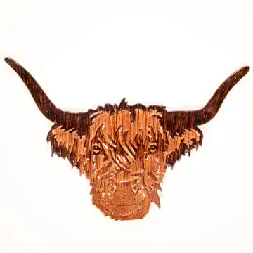 Fair Trade - Brown Highland Cow wall plaque - 100% Recycled Metal