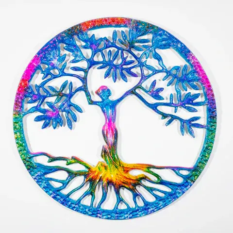 Fair Trade - Rainbow Goddess Tree of Life  wall plaque - 100% Recycled Metal.