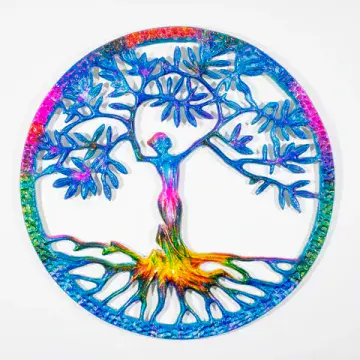 Fair Trade - Rainbow Goddess Tree of Life wall plaque - 100% Recycled Metal