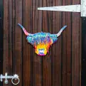 Fair Trade - Rainbow Highland Cow  wall plaque - 100% Recycled Metal.