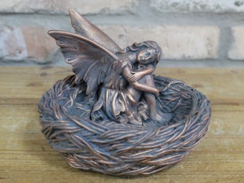 Fairy Bird Nest Dish -  Bronze Effect - 17cm.