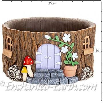 Fairy house Log planter - Purple Door Door & Mushrooms - 23cm