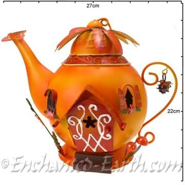 Fairy Kingdom Fairy House - Large Orange Metal Teapot Cottage