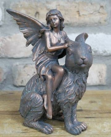 Fairy & Rabbit - Bronze Effect - 19cm