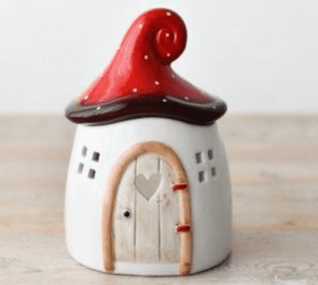 Folk Art Toadstool Fairy House /Oil Burner - Red - 14cm