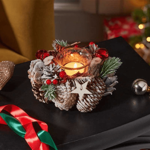 Frosty Christmas Candle Holder - 15cm.