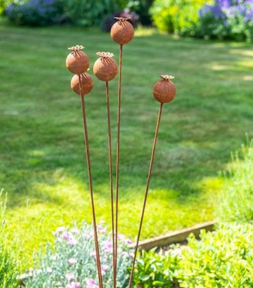 Garden Poppy stake  -  5 poppies on one stake - 120cm Tall
