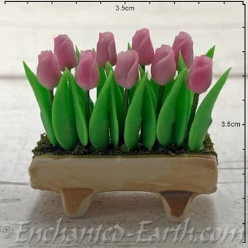 Gardeners World Handmade Miniatures - Pink Tulips in a Ceramic Trough - 3.5cm long