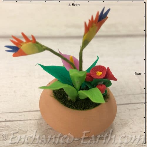 Gardeners World Handmade Miniatures - Strelitzia & mixed Tropical Plant s in a Terracotta Pot - 5cm.