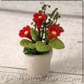 Gardeners World Handmade Miniatures - White Terracotta Pot  with Bright Red Flowers - 3.5cm.