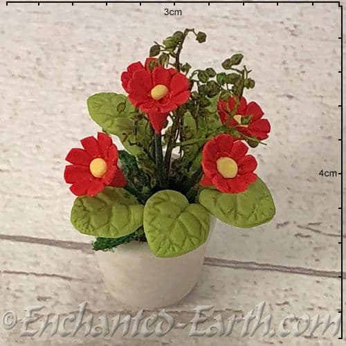 Gardeners World Handmade Miniatures - White Terracotta Pot with Bright Red Flowers - 3.5cm.