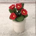 Gardeners World Handmade Miniatures - White Terracotta Pot  with Deep Red Flowers - 3cm.