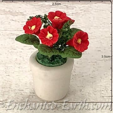 Gardeners World Handmade Miniatures - White Terracotta Pot with Deep Red Flowers - 3cm