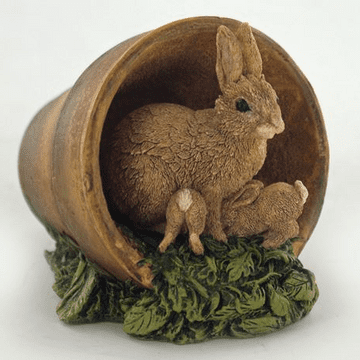 Gardeners World Miniatures - Wild Rabbits in a Flower Pot - 6.5cm