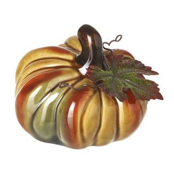 Glazed Ceramic Pumpkin with meta leaf  - 6.5cm
