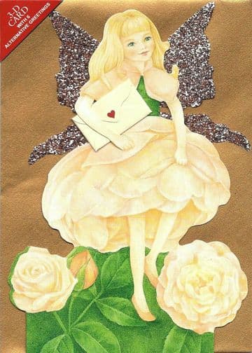 Glitter Wing Fairy Greeting Card Peach Rose