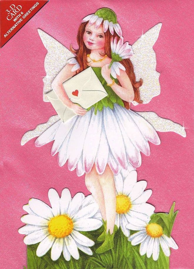 Glitter Wing Flower Fairy Greeting Card (Daisy).