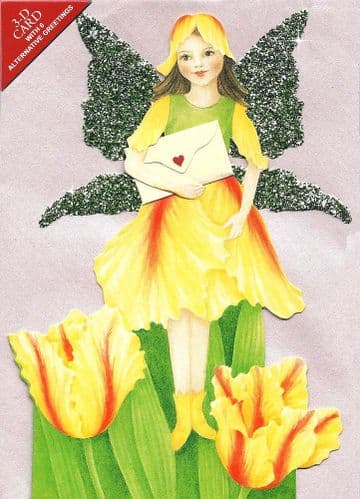 Glitter Wing Flower Fairy Greeting Card (Tulip)