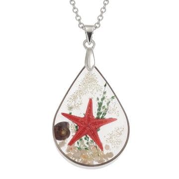 Glow in the Dark - Beach Necklace - Red Starfish & Shell Teardrop