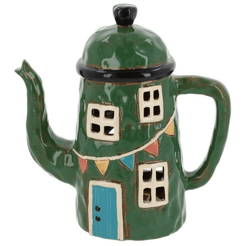 Green Teapot Tea light House - Ceramic - 21cm.