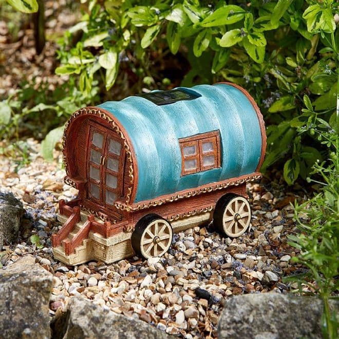 Gypsy Rose Caravan - Solar - LED Colour changing Fairy House .