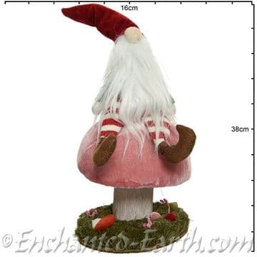 Hand Made Magical Pink Forest Mushroom with Gnome - 35cm