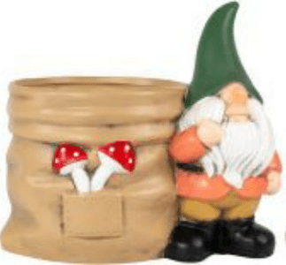 Hand Painted Rustic Ceramic Gnome Planter - 14cm - Green Hat