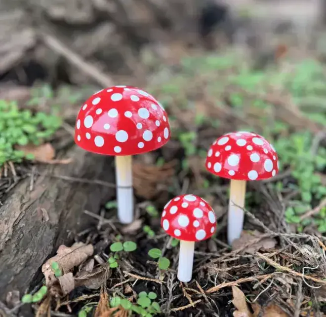 Handcrafted Metal Closed Cup Mushrooms - Set of 3.