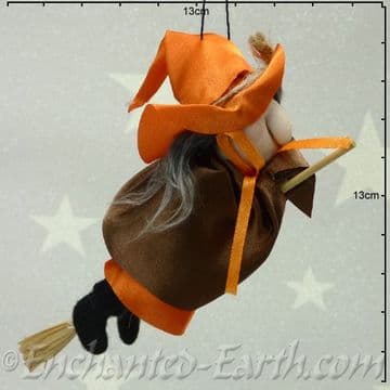 Handmade Rustic - Flying Witch - Oreo in Orange & Brown - 16cm long
