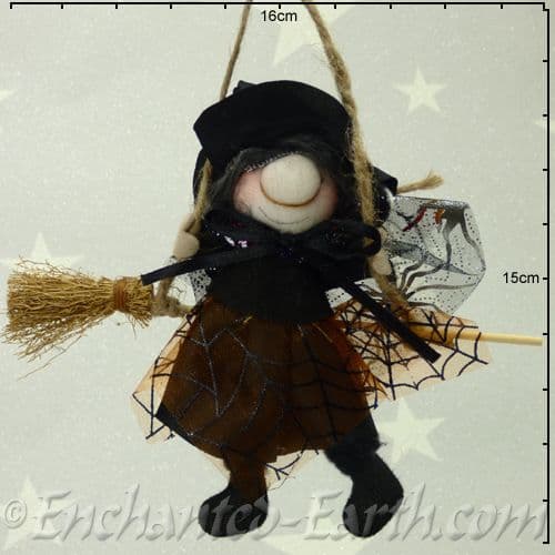 Handmade Rustic - Hanging Witch - Bailey in Black - 12cm