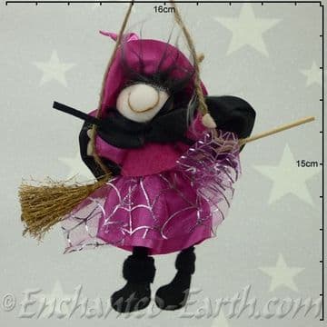 Handmade Rustic - Hanging Witch - Pennie in Pink - 12cm