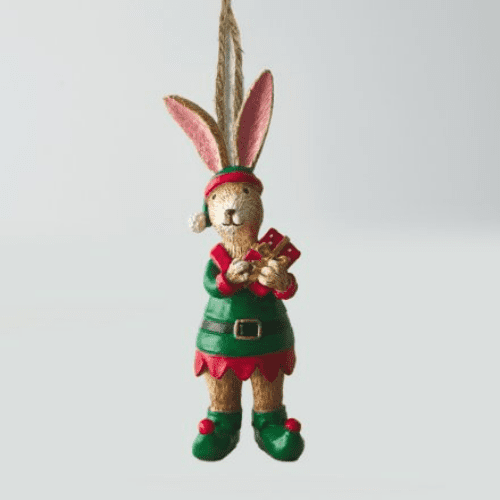 Hanging Elf Rabbit with Gift.