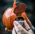 Hanging Jack O Lantern Tea - Light Holder - made form 100% Recycled Metal.