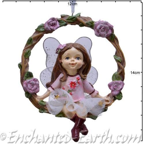 Hanging Wreath Fairy -  Christmas Rose Fairy - 13.5cm.