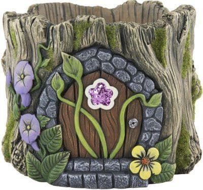 Heavy Cement  Plant Pot - Fairy Door  Log planter - Flowers & Vines - 20cm.