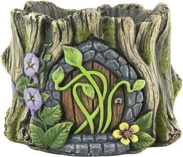 Heavy Cement Plant Pot - Fairy Door Log planter - Green Vines - 16.5cm