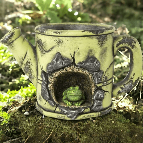 Heavy Cement Planter -  Teapot with Frog - 25cm.
